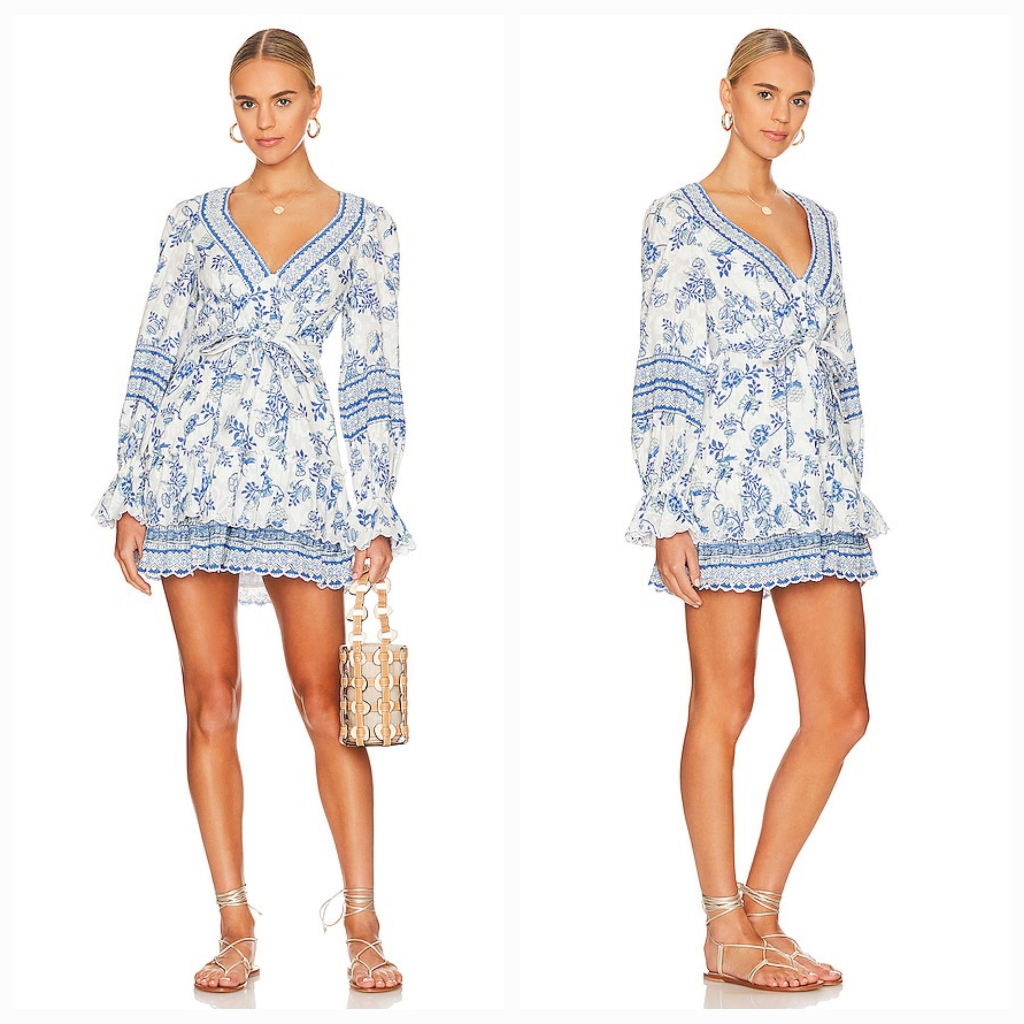 Hemant And Nandita Mala Short Tie Up Dress In Cobalt & White